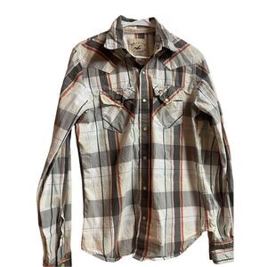 Hollister Men's Western Plaid Pearl Snap Button Up Long Sleeve Shirt Size S